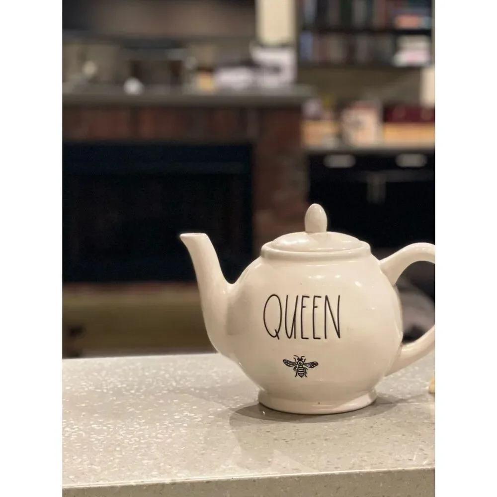 Rae Dunn by Magenta QUEEN White Ceramic Teapot - Decorative Home Kitchen Tea Pot